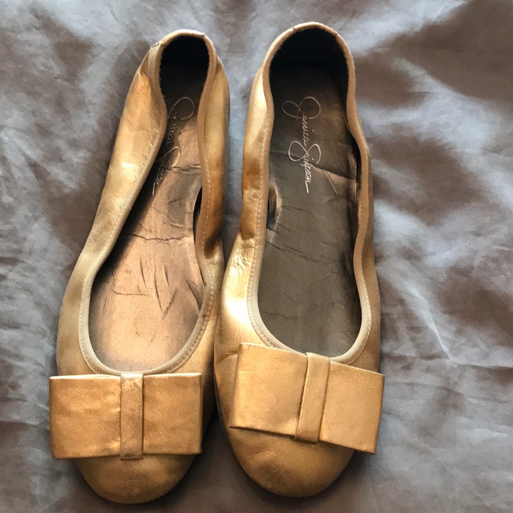 Jessica Simpson gold ballet flats